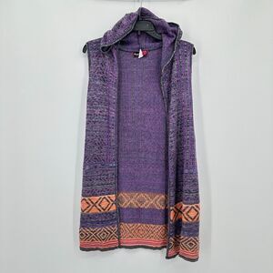Y2K Say What Sweater Womens M Purple Orange Cardigan Open‎ Front Hoodie Hippie